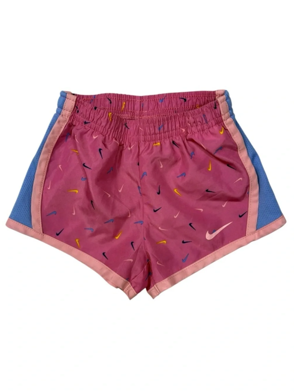 Nike Just Do It White Dri-Fit Tee with Pink & Blue Graphic Multi-Swoosh Shorts - Picture 6 of 12